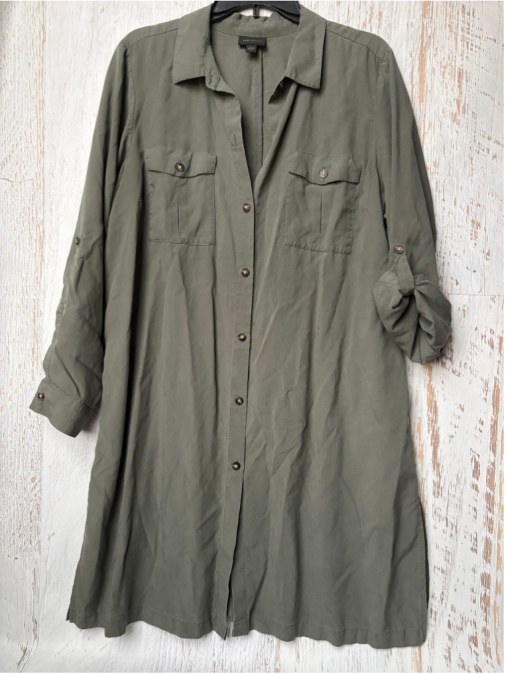 Women's J.Jill Wearever Olive Button Down Shirt, Size L